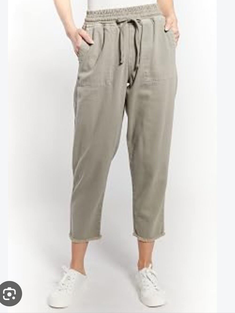 Dex Casual Elastic-Waist Cropped Pants - Taupe Sz S